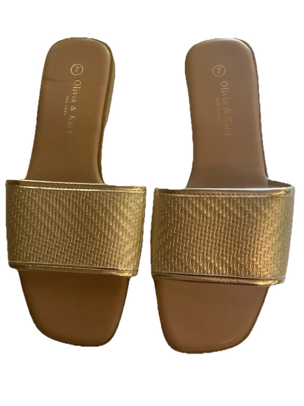 Olivia & Kate Soey 16L Slide Sandals - sz 7 Women's Metallic Slip-On